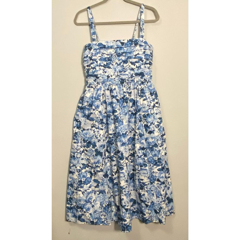 Abercrombie & Fitch Floral Large Emerson Poplin Wide Strap Midi Dress Hamptons